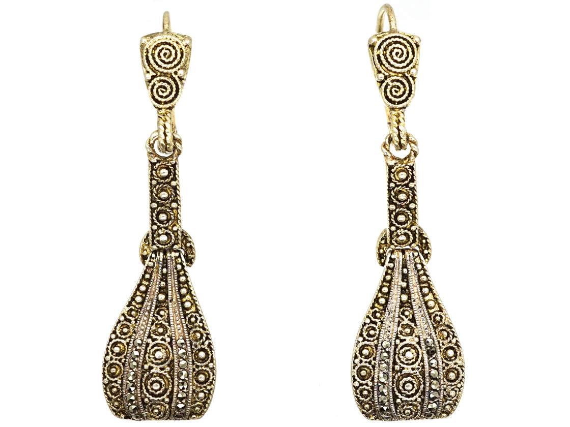 Theodor Fahrner Silver & Marcasite Drop Earrings (722H) | The Antique ...