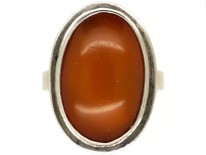 Cabochon Amber & Silver Oval Ring