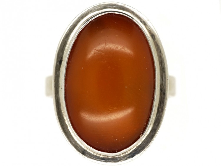 Cabochon Amber & Silver Oval Ring