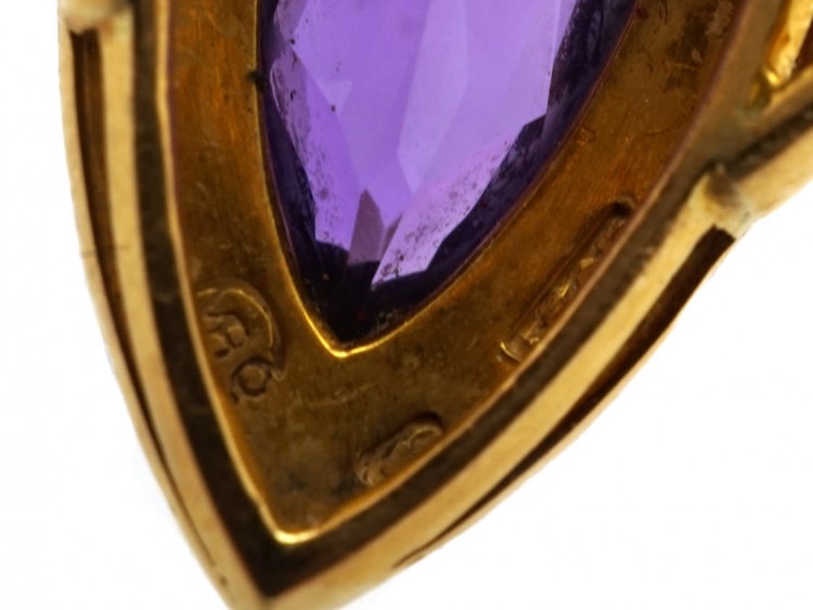 Edwardian 15ct Gold, Amethyst & Natural Split Pearl Marquise Ring by Murrle Bennett