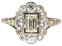 Art Deco Platinum & Diamond Rectangular Ring with Diamond Shoulders