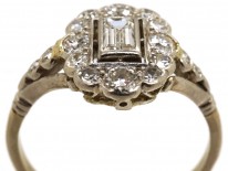 Art Deco Platinum & Diamond Rectangular Ring with Diamond Shoulders
