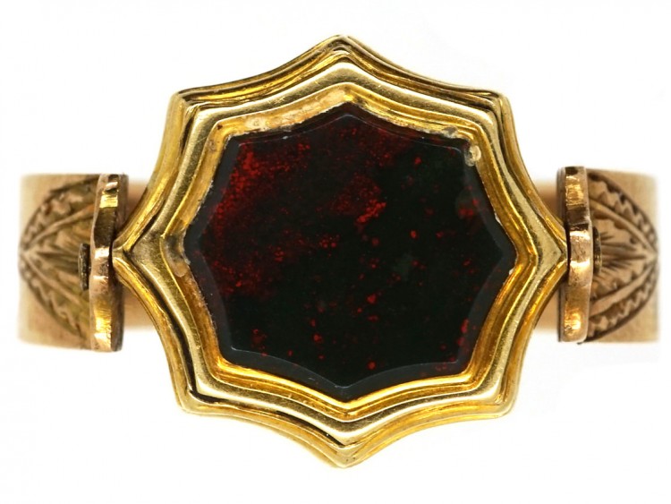 Victorian 15ct Gold & Bloodstone & Chalcedony Swivel Signet Ring