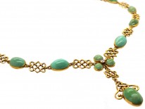 18ct Gold Arts & Crafts Necklace Set With Turquoise & a Diamond