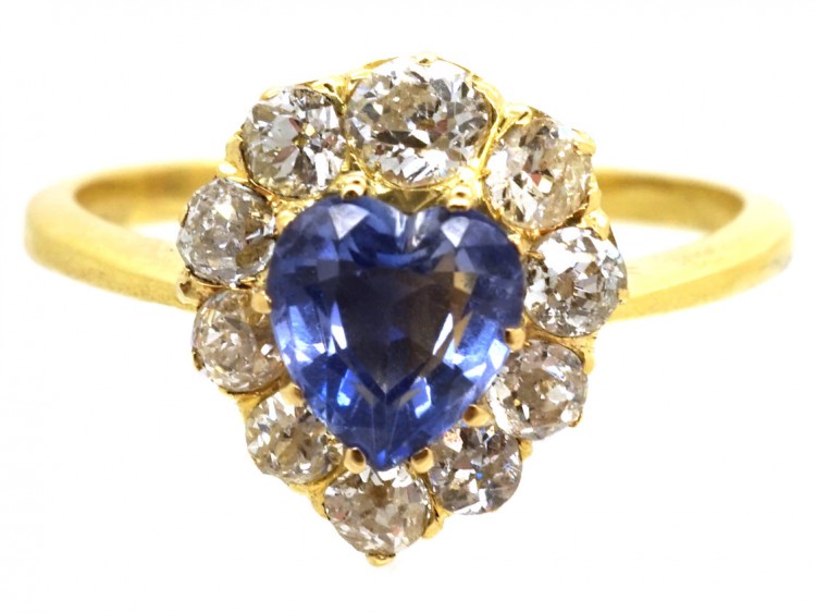 18ct Gold, Diamond & Heart Shaped Ceylon Sapphire Ring