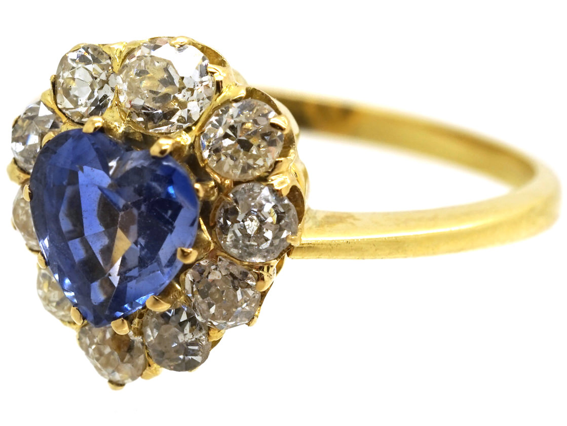 14K Gold Ring With Genuine Diamonds & Heart-Shaped Natural Sapphire