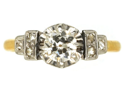 Art Deco Diamond Solitaire Ring With Diamond Shoulders