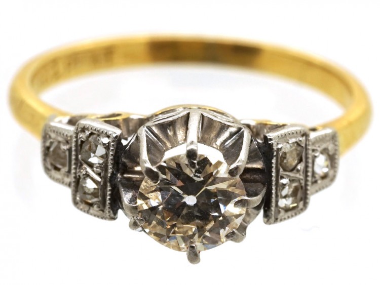 Art Deco Diamond Solitaire Ring With Diamond Shoulders