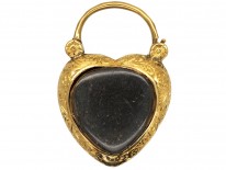 Large 15ct Gold Early Victorian Heart Shaped Padlock Set With A Cabochon Garnet