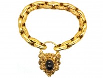 15ct Gold Bracelet With Cabochon Garnet Padlock