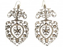 Large Silver & Paste Heart Shaped Drop Earrings