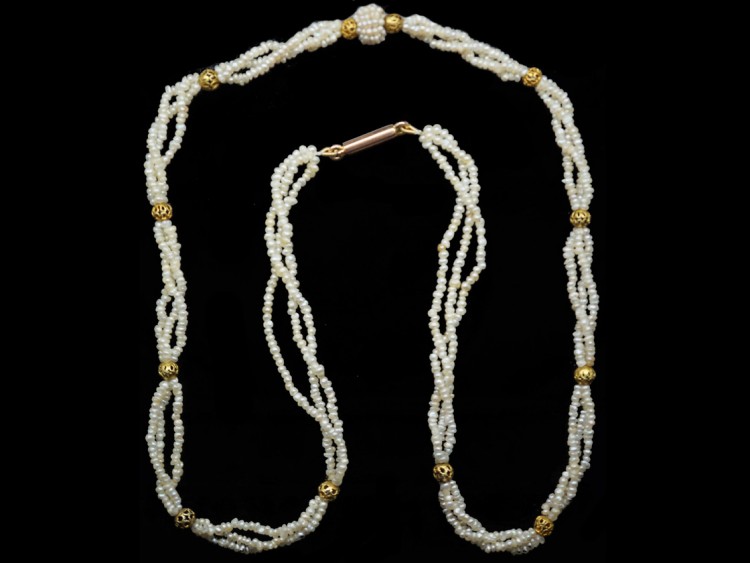 Edwardian Seed Pearl & Gold Necklace