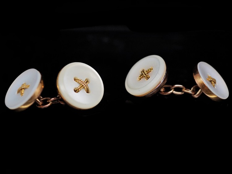 Edwardian 9ct Gold & Mother of Pearl Button Design Cufflinks