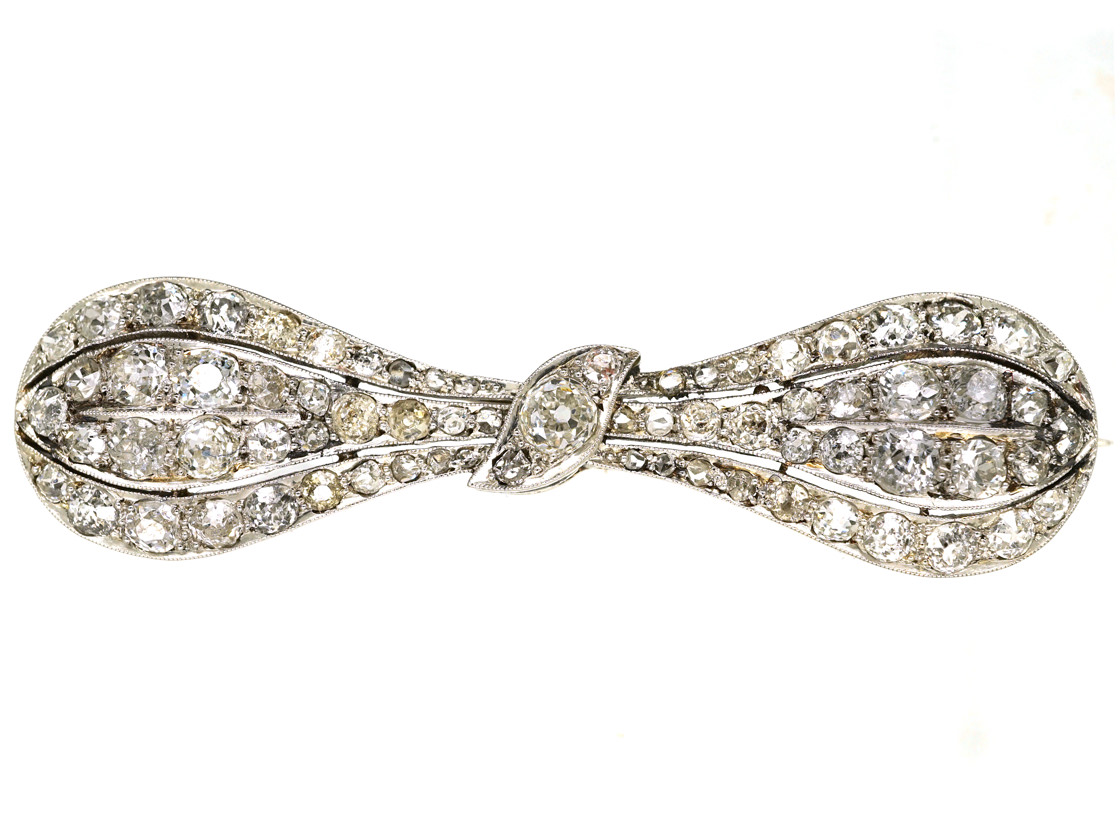 Edwardian Platinum & Diamond Bow Brooch (923H) | The Antique Jewellery ...