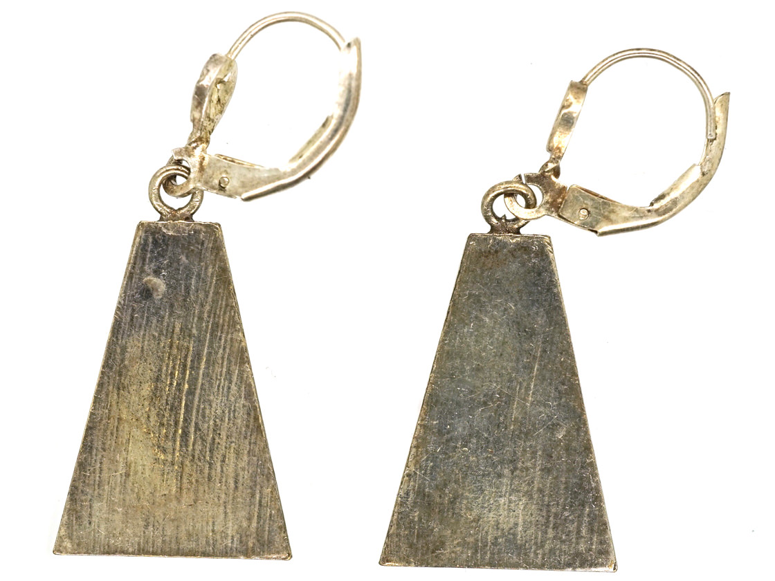 Art Deco Silver, Blue & Black Enamel Earrings (950H) The Antique