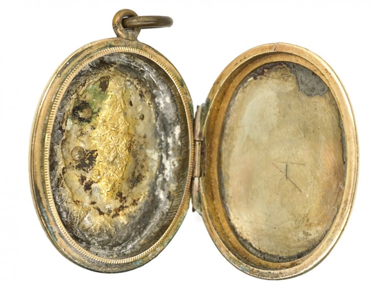 Victorian 9ct Back & Front Oval Locket Set With Split Pearls & Turquoise