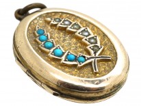 Victorian 9ct Back & Front Oval Locket Set With Split Pearls & Turquoise