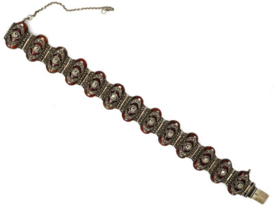 Art Deco Silver, Carnelian & Marcasite Bracelet