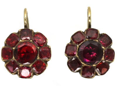 Georgian Flat Cut Garnet Round Earrings