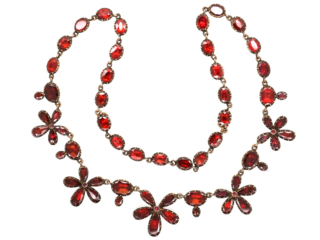 Georgian Gold And Flat Cut Garnet Pansy Necklace 779h The Antique