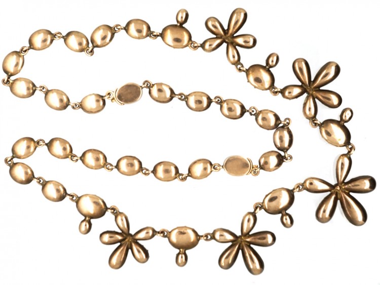 Georgian Gold & Flat Cut Garnet Pansy Necklace