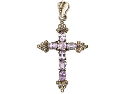 Silver, Amethyst & Marcasite Cross Pendant