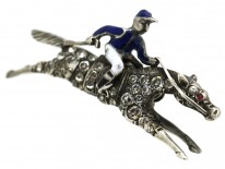 Silver, Enamel & Paste Racehorse & Jockey Brooch