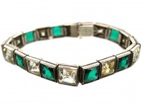 Art Deco Silver & Green & White Paste Bracelet