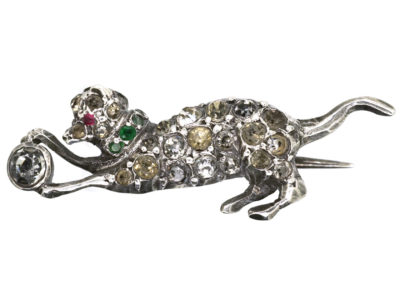 Edwardian Silver & Paste Terrier & Ball Brooch