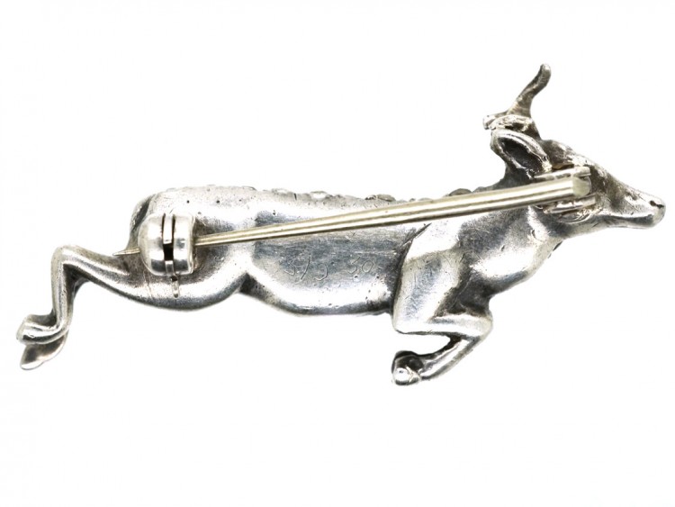 Edwardian Silver & Paste Leaping Hind Brooch