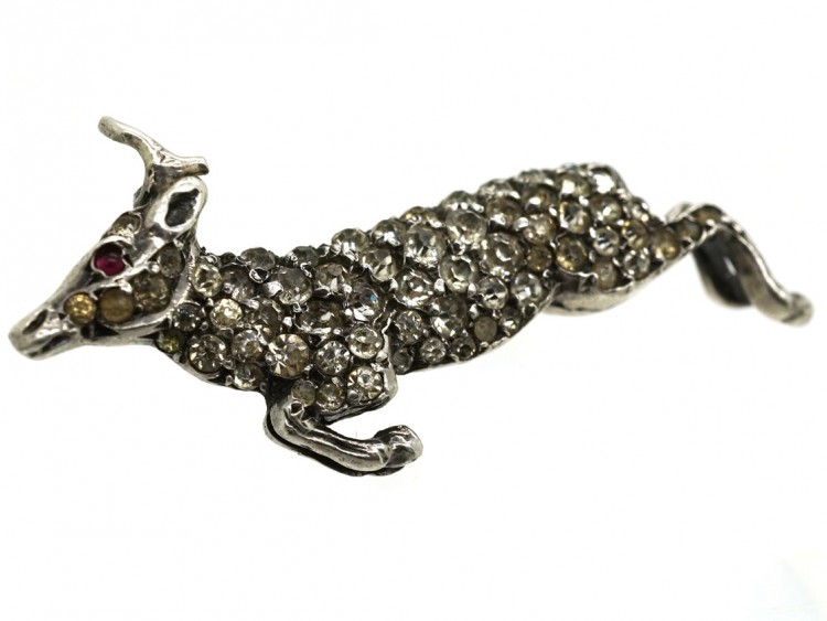 Edwardian Silver & Paste Leaping Hind Brooch