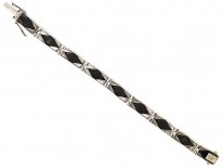 Art Deco Silver, Onyx & Marcasite Diamond Pattern Bracelet