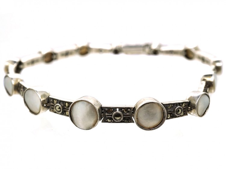 Art Deco Silver & Blister Pearl Bracelet