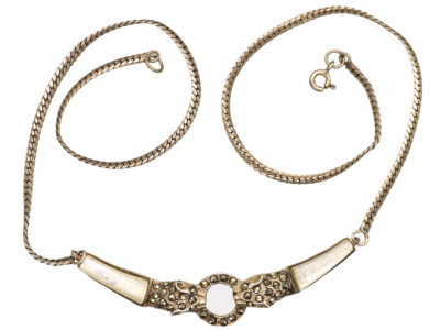 Silver, Mother of Pearl & Marcasite Cheetah Head’s Necklace