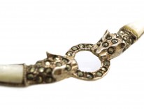 Silver, Mother of Pearl & Marcasite Cheetah Head's Necklace