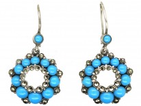 Silver, Marcasite & Blue Glass Drop Cluster Earrings