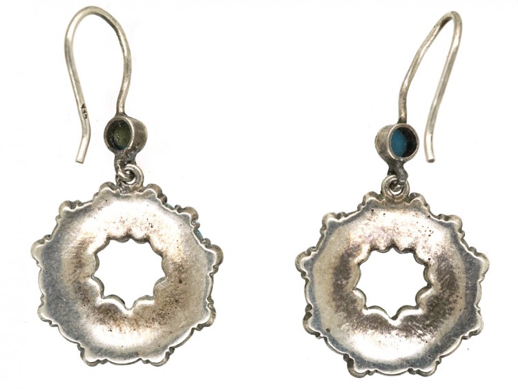 Silver, Marcasite & Blue Glass Drop Cluster Earrings