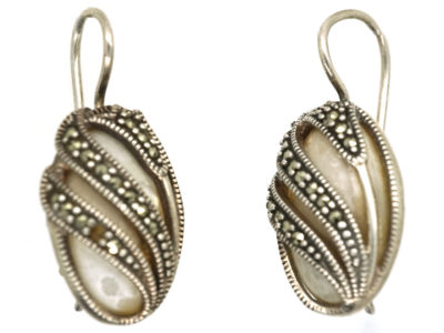 Silver, Marcasite & Mother of Pearl Oval Earrings