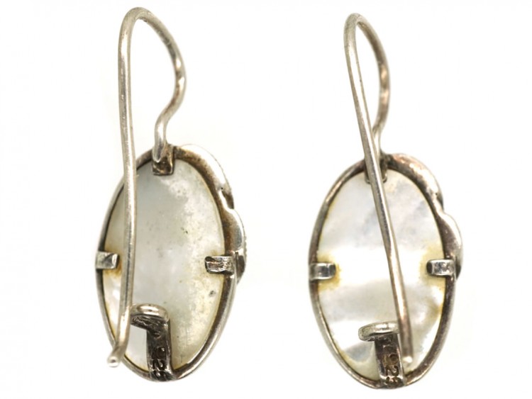 Silver, Marcasite & Mother of Pearl Oval Earrings