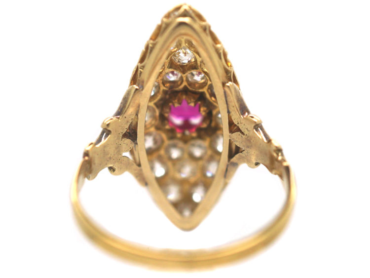 Edwardian 18ct Gold, Ruby & Diamond Marquise Ring
