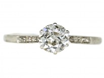 Art Deco Platinum & Solitaire Diamond Ring With Diamond Set Shoulders