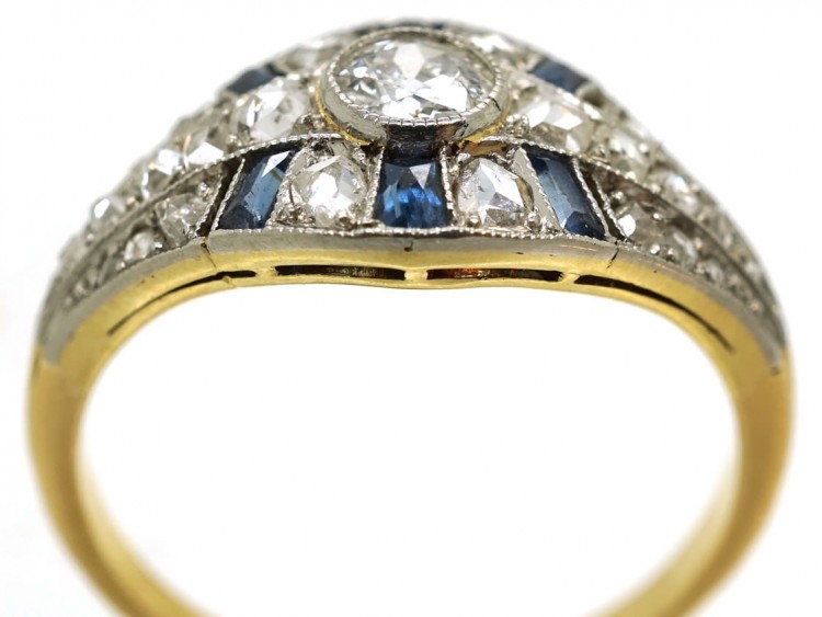 French Art Deco Sapphire & Diamond Ring