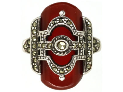 Art Deco Silver, Carnelian & Marcasite Ring