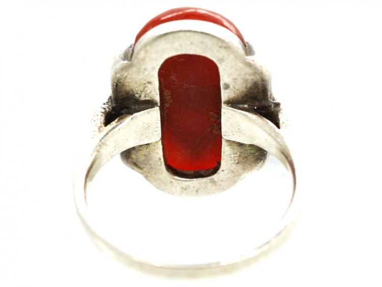 Art Deco Silver, Carnelian & Marcasite Ring