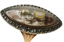 Georgian Navette Shaped Mourning Ring with Lady & Urn