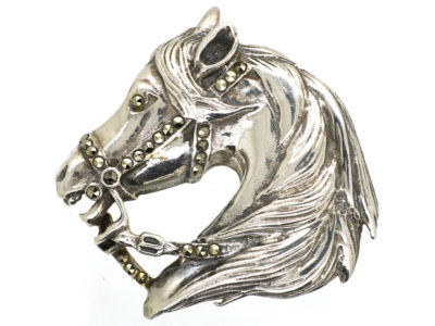 Silver & Marcasite Horse Head Brooch