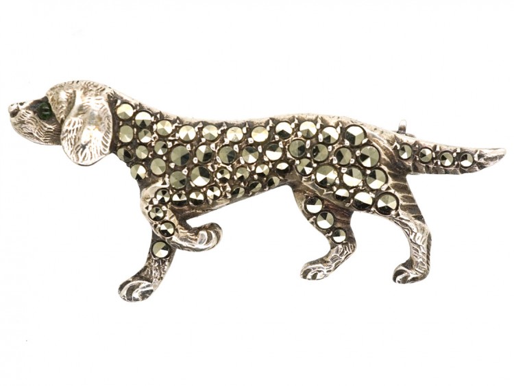 Silver & Marcasite Hunting Dog Brooch