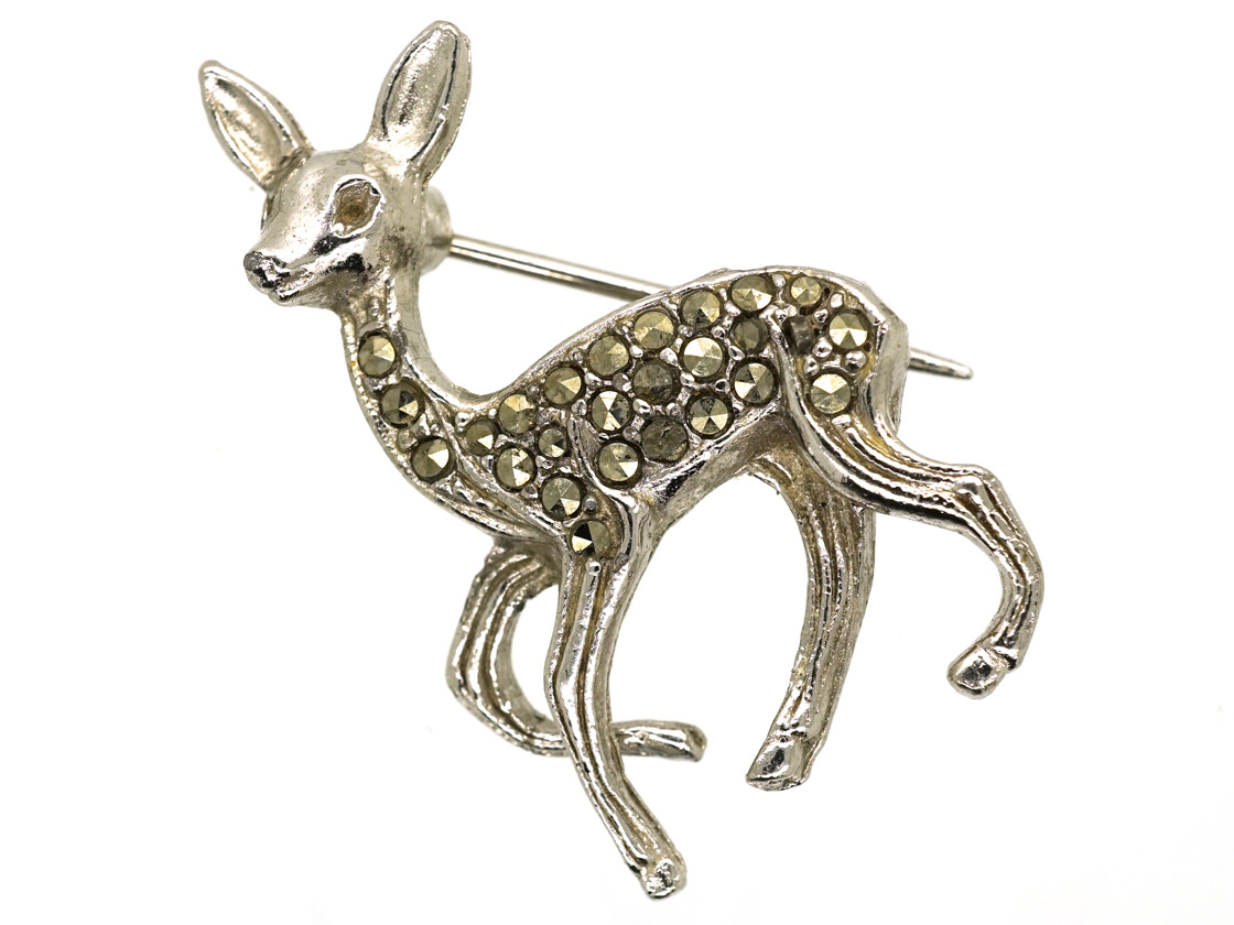 Silver & Marcasite Bambi Brooch (828H) | The Antique Jewellery Company