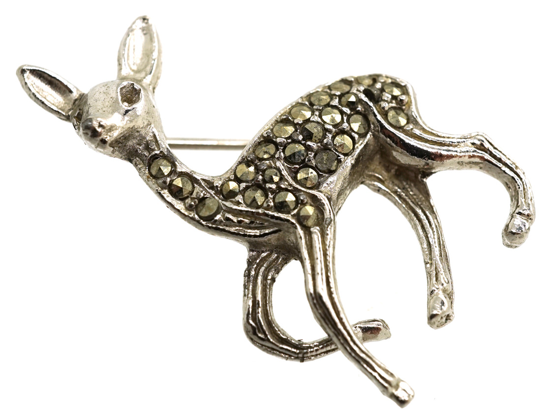 Silver & Marcasite Bambi Brooch (828H) | The Antique Jewellery Company