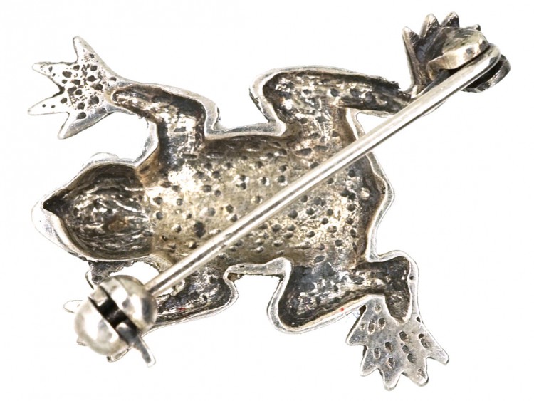 Silver & Marcasite Frog Brooch